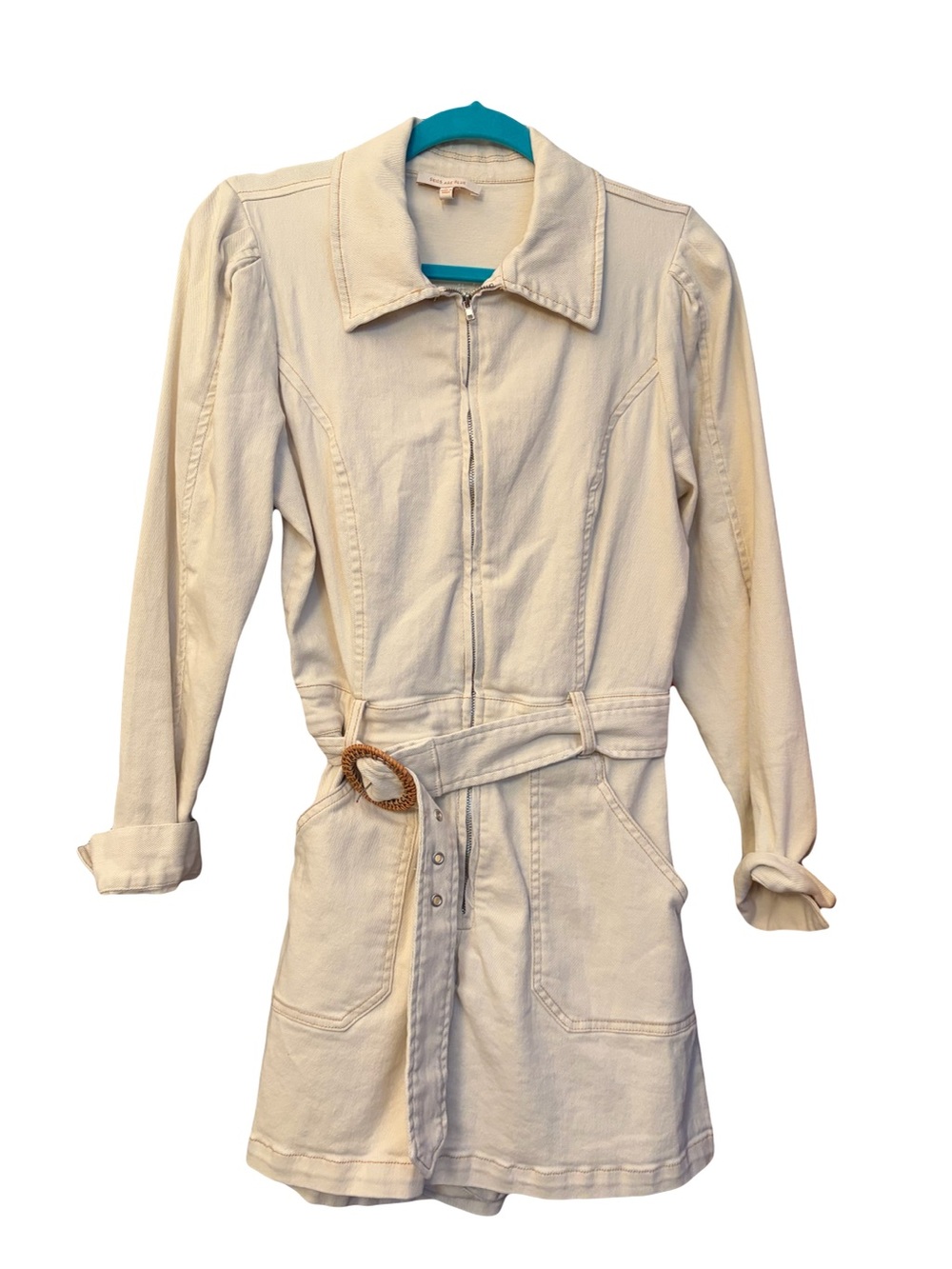 Skies Are Blue Cream Women's Zip-Front Utility Jumpsuit/Romper